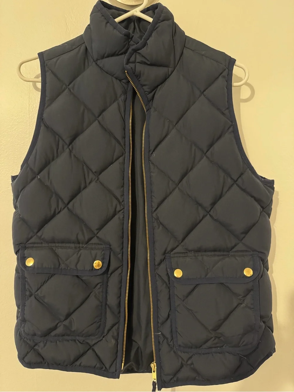 J. Crew Navy Quilted Puffer Vest with Gold Hardware